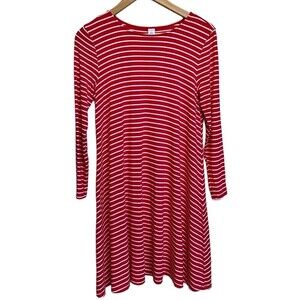 Old Navy Women’s Red White Strips‎ Long Sleeve Knit Swing Dress Size S